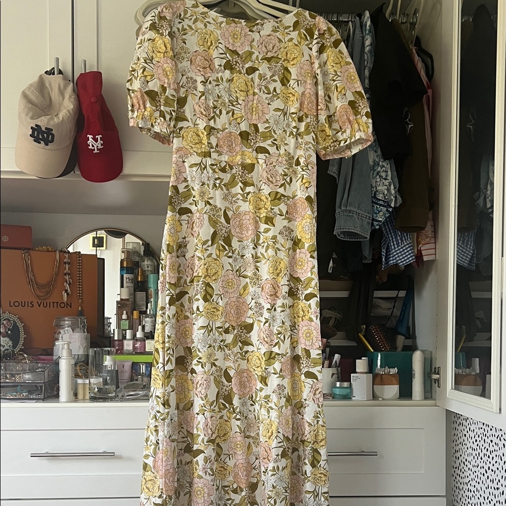 Who What Wear Yellow and Pink Floral Midi Dress